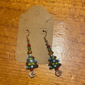 Festive Beaded Lamp-Work Tree Earrings